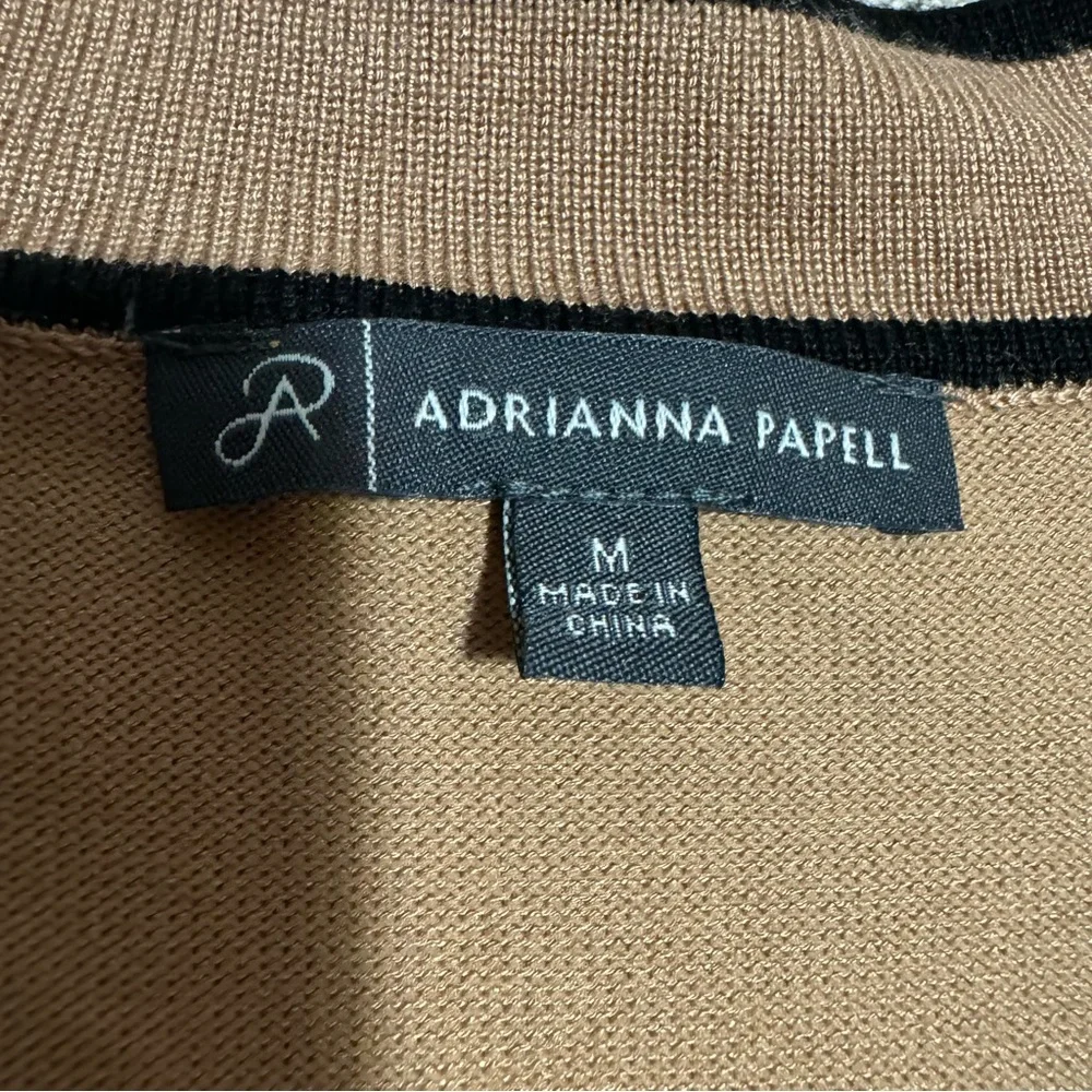 Adrianna Papell Tipped Bow Neck Sweater In Camel/Black- M - Picture 6 of 8